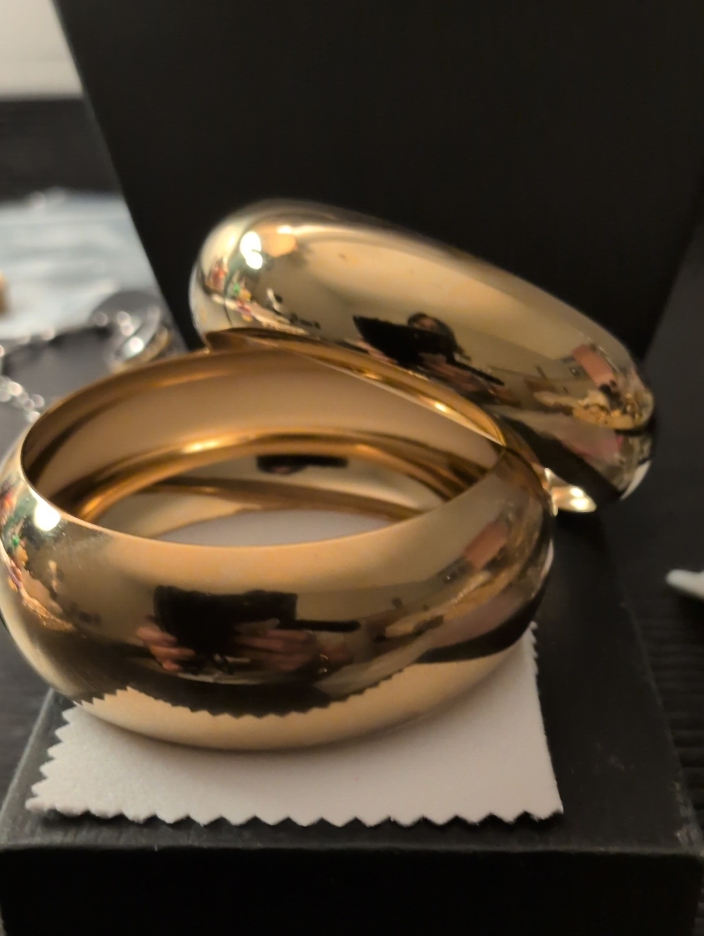 Gold Women's Bangle Bracelet Pair - Polished Metallic Finish